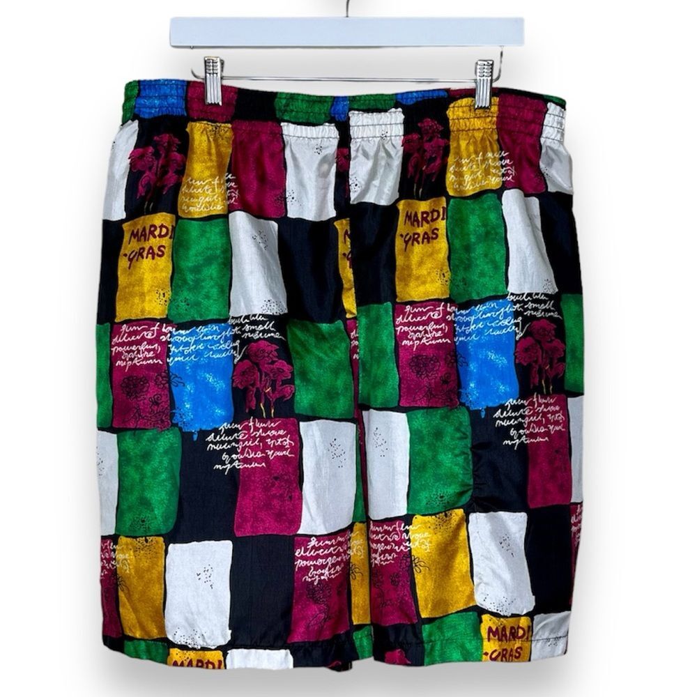 Vintage Act III Mardi Gras Patchwork Shorts Elastic Waist Pull On Women 20W